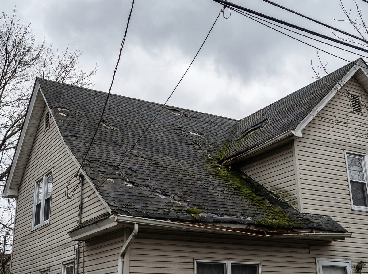 Before roof replacement in Paterson NJ - damaged shingles