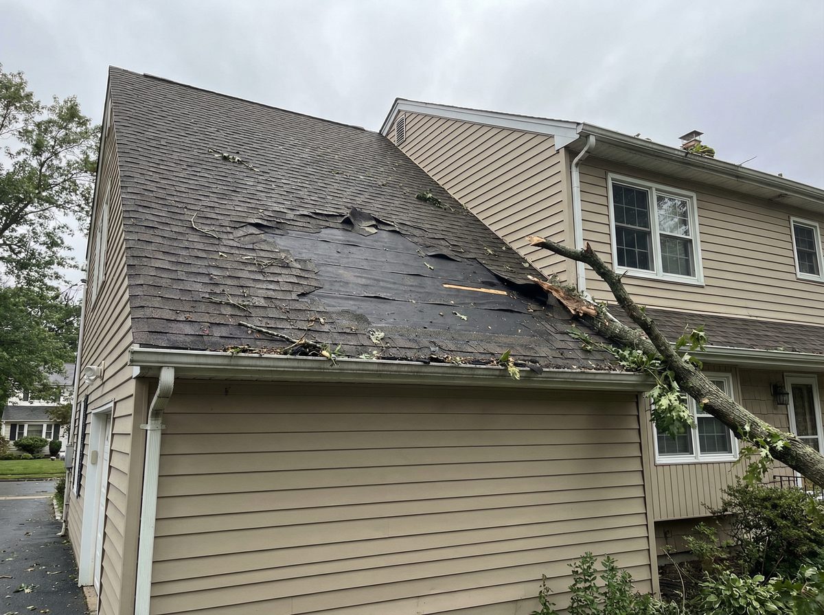 Before storm damage repair in Hackensack NJ - wind-damaged roof