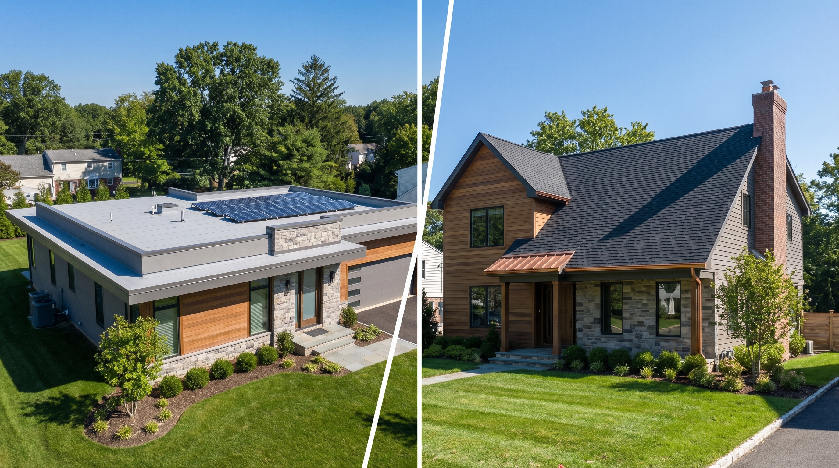 Flat roof vs pitched roof comparison for NJ homes